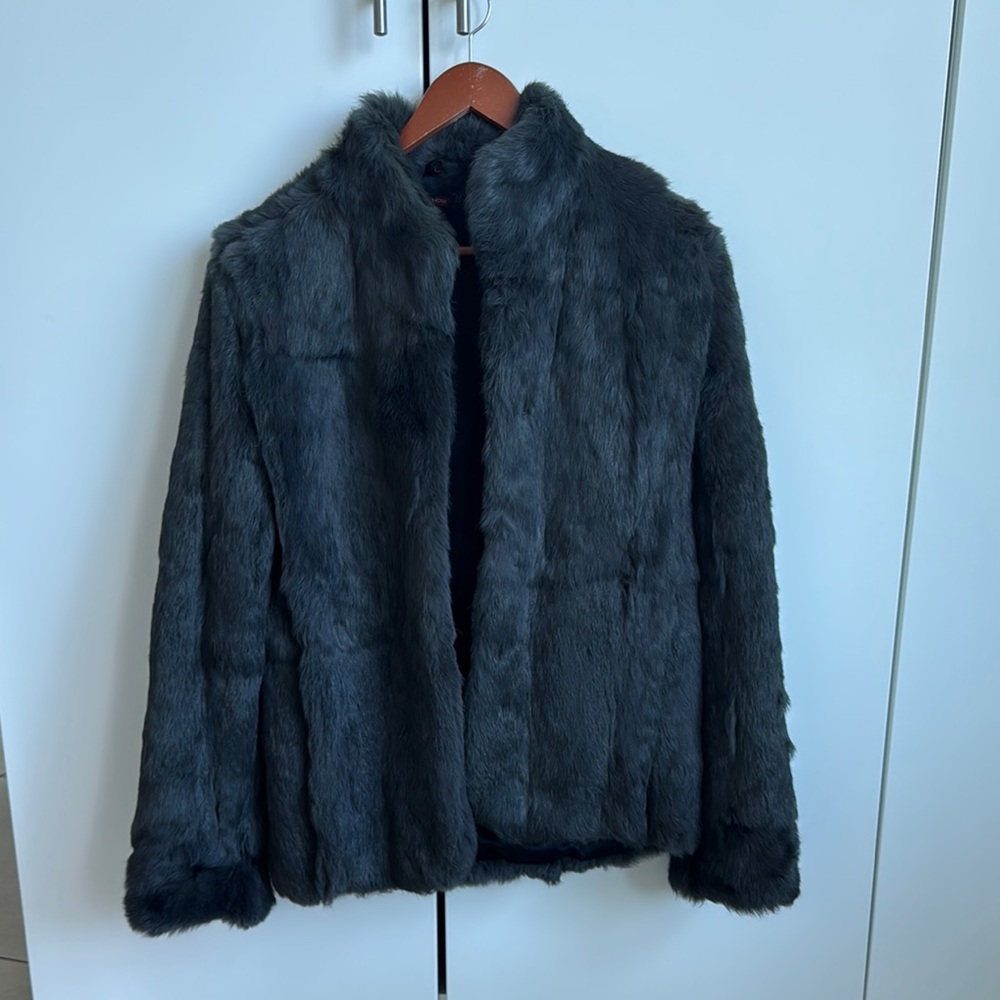 Vintage Dark Gray Rabbit Fur Jacket